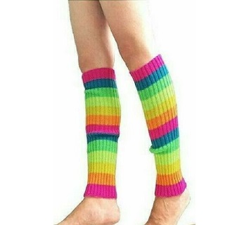 Rainbow Strips Women Girls Leg Warmers Footless Slouch Socks 80s Dance Ballet Fancy Dress Hen